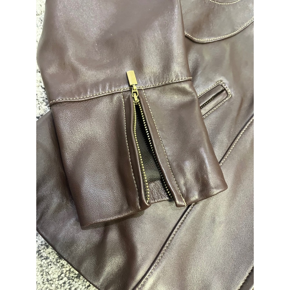 Luxury Women's Genuine Leather Real Fur Collar Jacket Brown Warm Winter Coat Y2K - Picture 4 of 14